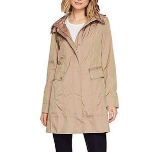 COLE HAAN The Back Bow Packable Hooded Rain Trench Khaki Iridescent SZ: Small